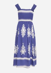 Born2be - Niebieska Wiskozowa Sukienka o Rozkloszowanym Kroju w Ornamentny Wzór Adoxie. Okazja: na co dzień, na spacer. Kolor: niebieski. Materiał: wiskoza. Długość rękawa: na ramiączkach. Typ sukienki: rozkloszowane, proste. Styl: klasyczny, casual #7