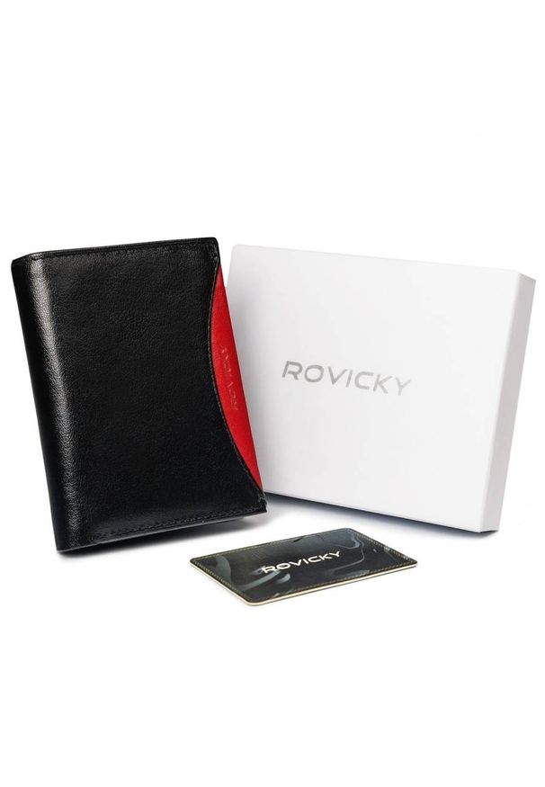 ROVICKY - Portfel męski czarny z czerwoną wstawką Rovicky 1502-03-BOR-1133 BLA. Kolor: czerwony, czarny, wielokolorowy
