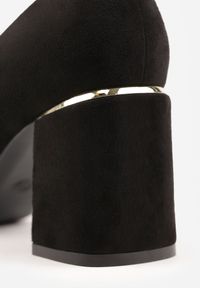 Renee - Czarne Czółenka na Słupku z Metalicznym Zdobieniem Hydrani. Kolor: czarny. Wzór: aplikacja. Obcas: na słupku. Styl: wizytowy, elegancki #2