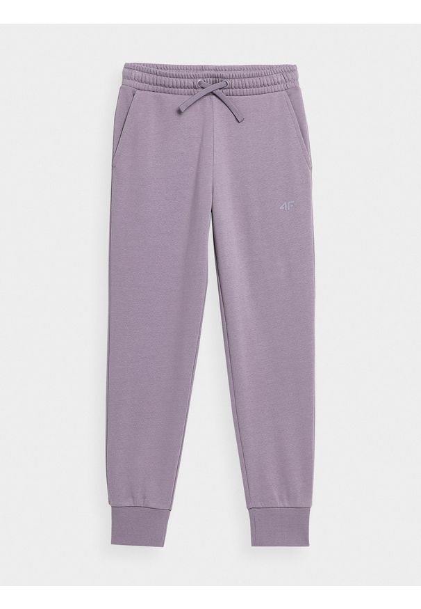 4f - Spodnie dresowe joggery dziewczęce. Okazja: na co dzień. Kolor: fioletowy. Materiał: dresówka. Styl: casual