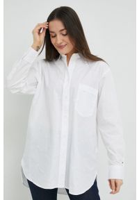 TOMMY HILFIGER - Tommy Hilfiger koszula bawełniana damska kolor biały relaxed z kołnierzykiem klasycznym. Typ kołnierza: kołnierzyk klasyczny. Kolor: biały. Materiał: bawełna. Wzór: haft. Styl: klasyczny #1