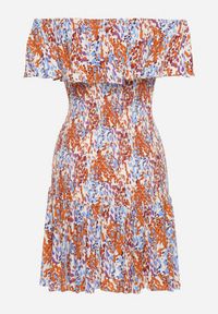 Born2be - Brązowo-Niebieska Sukienka Hiszpanka Mini z Elastycznej Wiskozy Zamra. Typ kołnierza: dekolt hiszpanka. Kolor: brązowy. Materiał: wiskoza. Sezon: lato. Długość: mini #5