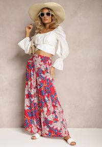 Renee - Ciemnoróżowe Spodnie z Wiskozy z Gumką w Talii i Szerokimi Nogawkami w Kwiaty Selinia. Kolor: różowy. Materiał: wiskoza. Wzór: kwiaty #3