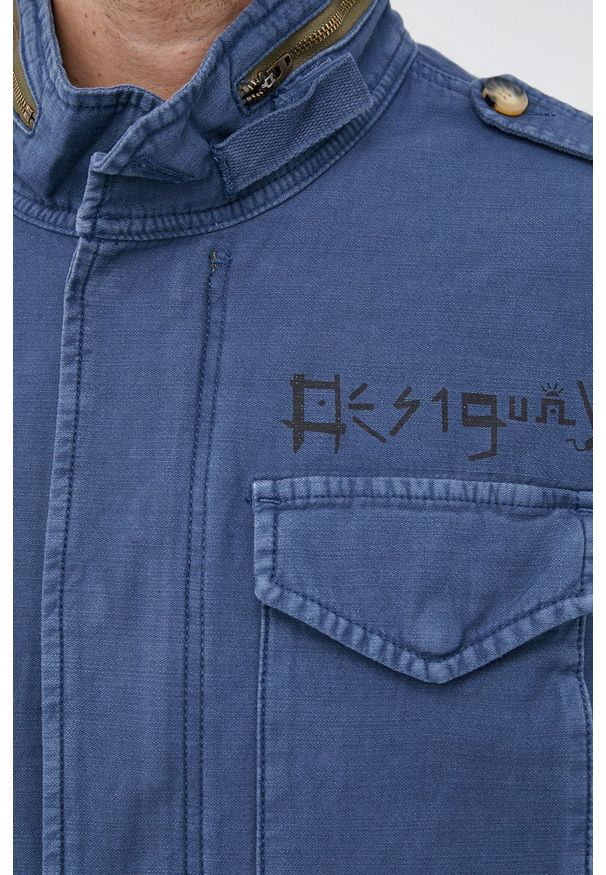 Desigual - Kurtka. Okazja: na co dzień. Kolor: niebieski. Materiał: bawełna, tkanina. Wzór: gładki. Styl: casual