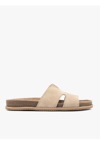 Ryłko - Beżowe klapki H. Okazja: na co dzień. Nosek buta: okrągły. Kolor: beżowy. Materiał: skóra, welur. Styl: casual, street, klasyczny, elegancki #1