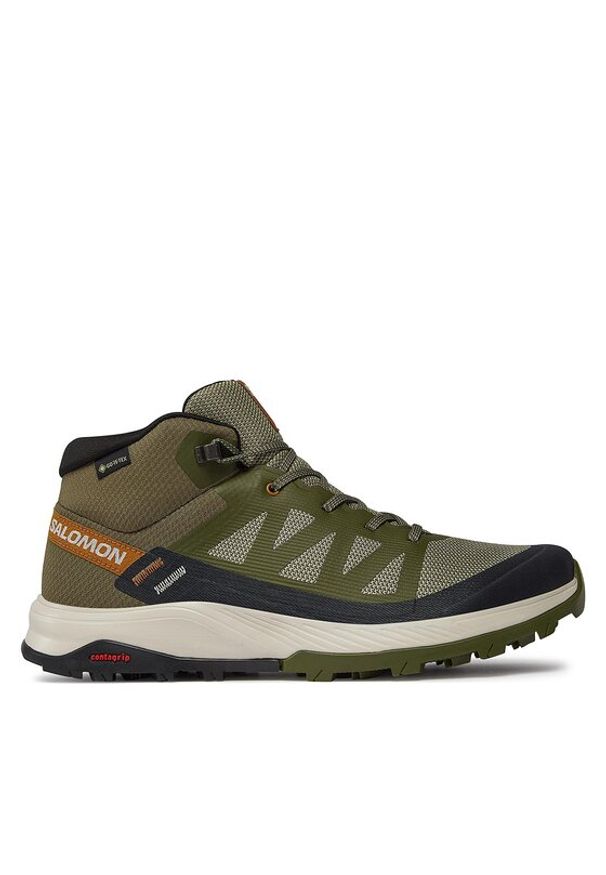 salomon - Salomon Trekkingi Outrise Mid GORE-TEX L47143600 Khaki. Kolor: brązowy. Materiał: materiał. Technologia: Gore-Tex. Sport: turystyka piesza