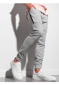 Ombre Clothing - Spodnie męskie dresowe joggery P961 - szare melanż - XXL. Kolor: szary. Materiał: dresówka. Wzór: melanż. Styl: klasyczny, sportowy