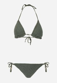 Renee - Ciemnozielone Dwuczęściowe Bikini z Szydełkową Fakturą Wiązane na Szyi z Metalicznymi Ozdobami Murilora. Kolekcja: plus size. Kolor: zielony. Wzór: aplikacja #5