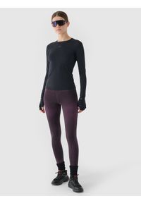 4f - 4F Longsleeve treningowy szybkoschnący damski - czarny XL. Kolor: czarny. Materiał: włókno, elastan, dzianina, materiał, poliester. Długość rękawa: długi rękaw. Długość: długie. Wzór: gładki, jednolity, ze splotem. Sport: fitness