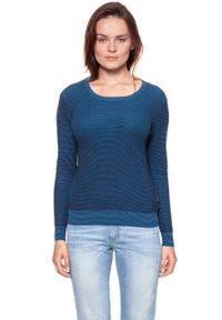 Wrangler - DAMSKI SWETER WRANGLER TWO TONE KNIT NAVY W81081P35. Kolor: czarny. Materiał: dzianina, bawełna