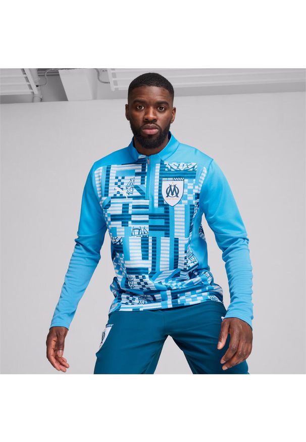 Puma - Bluza treningowa z zamkiem błyskawicznym 1/4 OM Prematch 2024/25. Kolor: niebieski. Sport: fitness, piłka nożna