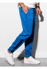 Ombre Clothing - Spodnie męskie dresowe joggery P920 - niebieskie - XXL. Kolor: niebieski. Materiał: dresówka #3
