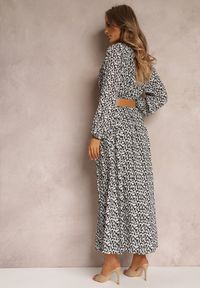 Renee - Biało-Czarna Sukienka Hyrathe. Kolor: czarny. Materiał: tkanina. Wzór: aplikacja, kwiaty, nadruk. Styl: elegancki. Długość: maxi #3