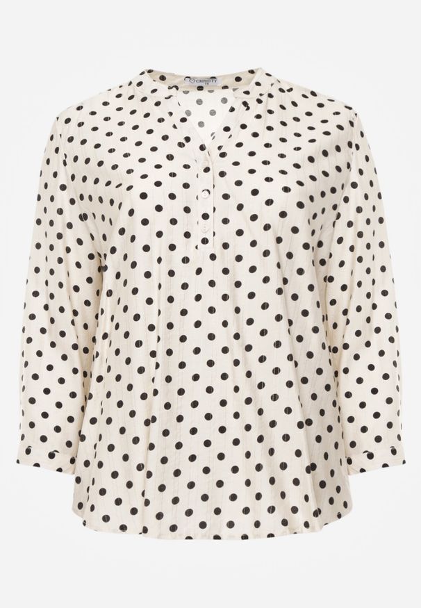 Born2be - Biała Koszula z Wiskozy w Kropki z Metaliczną Nitką Ereis. Okazja: na co dzień. Kolekcja: plus size. Kolor: biały. Materiał: wiskoza. Długość: długie. Wzór: kropki. Styl: casual, elegancki