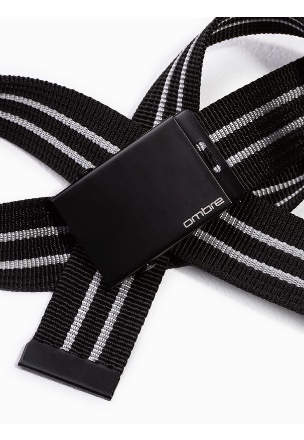 Ombre Clothing - Pasek męski parciany z matową klamrą - czarno-biały. Kolor: czarny