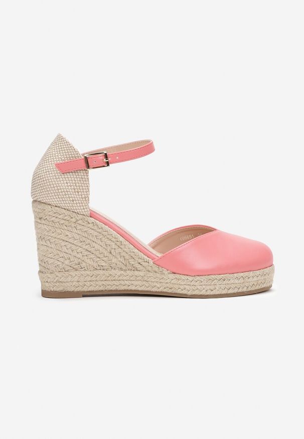 Born2be - Różowe Sandały Espadryle na Plecionym Koturnie ze Sprzączką Fevonia. Zapięcie: sprzączka. Kolor: różowy. Obcas: na koturnie