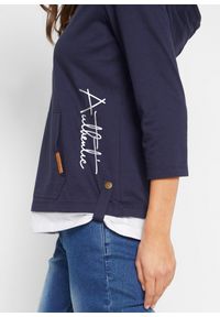 bonprix - Bluza z kapturem z czystej bawełny, rękawy 3/4. Typ kołnierza: kaptur. Kolor: niebieski. Materiał: bawełna #3