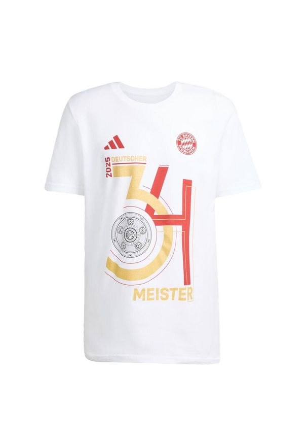 Adidas - Męska koszulka FCB Championship Winner. Kolor: biały. Materiał: dzianina. Sport: piłka nożna