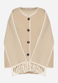 Born2be - Beżowa Pudełkowa Kurtka z Ozdobnymi Przeszyciami i Szalikiem Salenalia. Okazja: na co dzień. Kolor: beżowy. Materiał: jeans. Styl: elegancki, casual #3