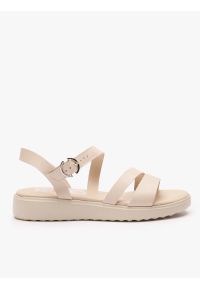 Ryłko - Kremowe sandały na grubszym spodzie. Okazja: na co dzień. Zapięcie: sprzączka. Kolor: beżowy. Materiał: skóra. Styl: casual, elegancki, street #1