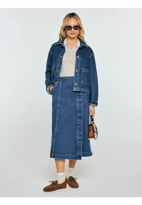 Big-Star - Spódnica damska midi jeansowa granatowa Roxana 567. Okazja: na co dzień. Kolor: niebieski. Materiał: jeans. Styl: klasyczny, casual