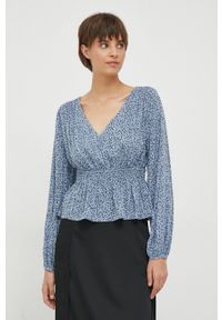 Pepe Jeans bluzka damska kolor niebieski wzorzysta. Kolor: niebieski. Materiał: tkanina #1