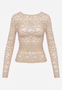 Born2be - Beżowa Bluzka Koronkowa z Transparentnego Materiału Hermatea. Okazja: na co dzień. Kolor: beżowy. Materiał: materiał, koronka. Styl: casual, elegancki, klasyczny #8