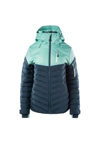 Kurtka narciarska damska Elbrus Estella W - zielona, Rozmiar S. Typ kołnierza: kołnierzyk stójkowy. Kolor: zielony. Materiał: tkanina, poliester, materiał. Technologia: Primaloft. Długość: długie. Sezon: zima. Sport: narciarstwo #1