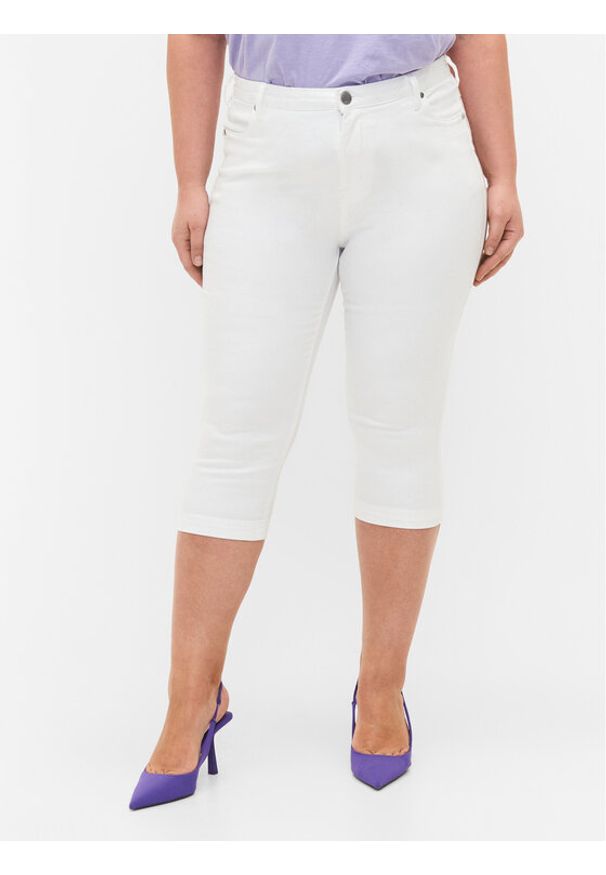 Zizzi Szorty jeansowe O10305H Biały Slim Fit. Kolor: biały. Materiał: syntetyk, bawełna