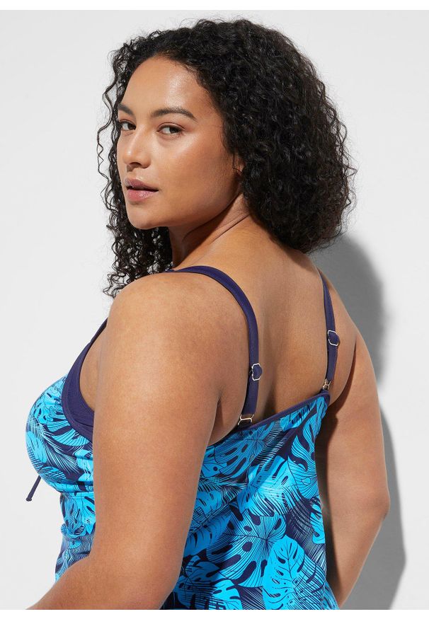 bonprix - Tankini (2 części) z marszczeniem. Kolor: czarny. Długość rękawa: na ramiączkach. Wzór: nadruk