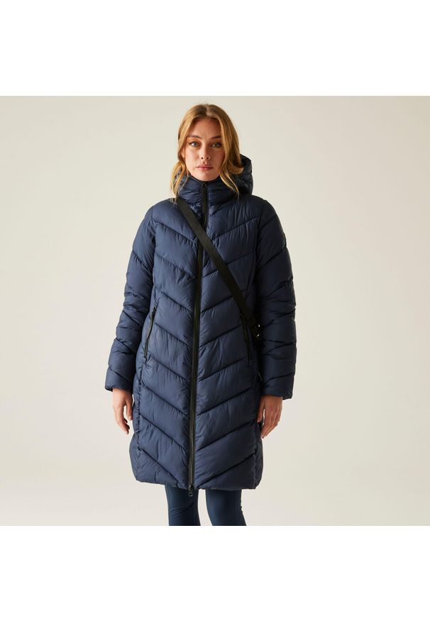 Regatta - Płaszcz damski zimowy ocieplany Anita. Kolor: niebieski. Materiał: puch, syntetyk, materiał. Sezon: zima. Sport: turystyka piesza