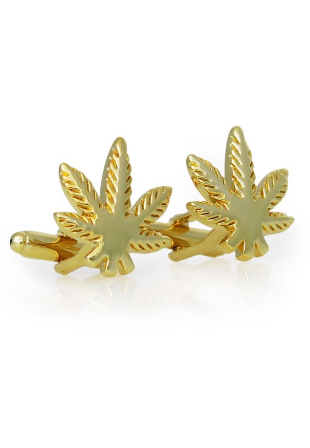 Modini - Złote spinki do mankietów - liście konopi A285. Kolor: złoty