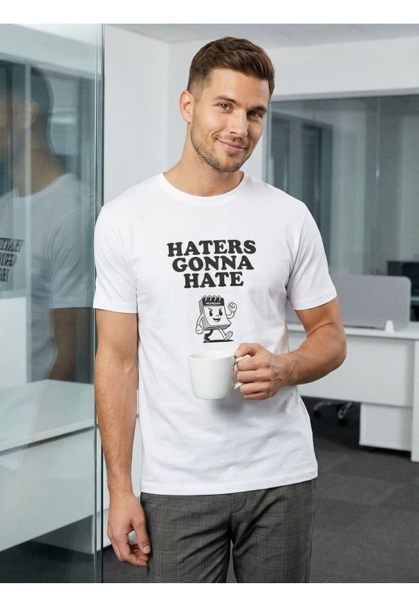 Sinsay - Bawełniana koszulka z nadrukiem - biały. Kolor: biały. Materiał: bawełna. Wzór: nadruk