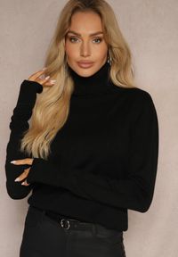 Renee - Czarny Golf Sweter o Dopasowanym Kroju z Kaszmirem Zairith. Okazja: do pracy, na spacer, na co dzień, na spotkanie biznesowe. Typ kołnierza: golf. Kolor: czarny. Materiał: kaszmir. Wzór: aplikacja. Styl: klasyczny, casual, elegancki, biznesowy #5