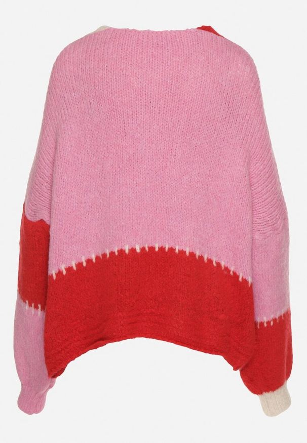 Born2be - Fuksjowy Kardigan z Wełną i Wiskozą w Patchworkowe Łaty Fesunesa. Okazja: na co dzień. Kolor: różowy. Materiał: wełna, wiskoza. Styl: casual, klasyczny