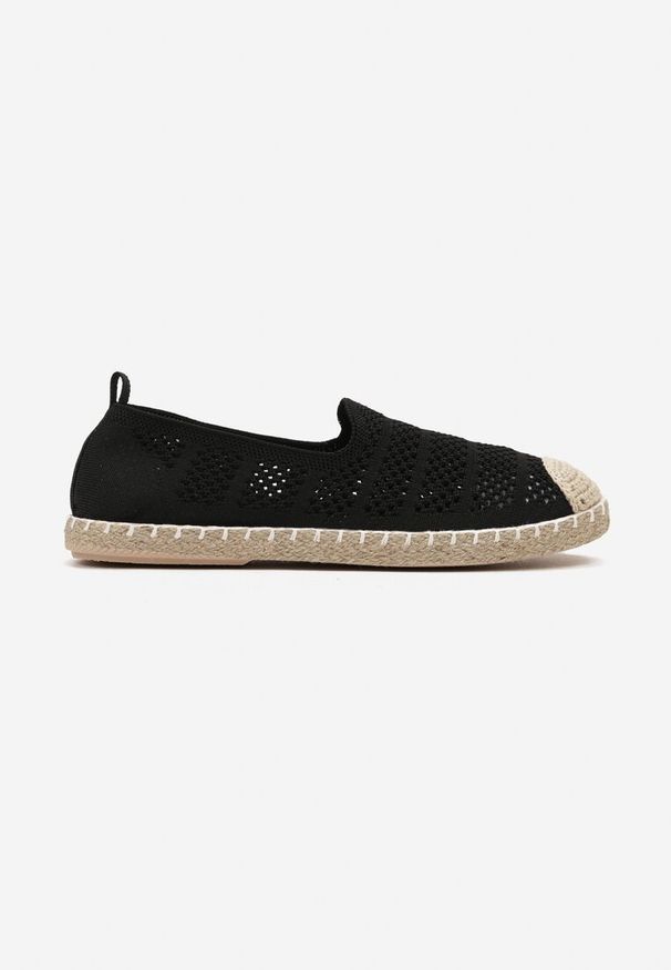 Born2be - Czarne Espadryle z Ażurowej Siateczki Ozdobione Plecionką Lanivesa. Okazja: na spacer. Kolor: czarny. Materiał: materiał. Wzór: aplikacja, ażurowy. Sezon: lato, wiosna