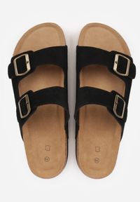 Renee - Czarne Zamszowe Klapki Klasyczne z Regulowanymi Paskami ze Sprzączkami Shirinixis. Okazja: na co dzień. Kolor: czarny. Materiał: zamsz. Wzór: paski. Sezon: lato. Styl: klasyczny #6