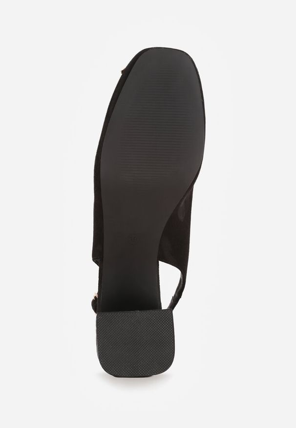 Renee - Czarne Sandały Vices na Słupku Slingback ze Skórzaną Wkładką i Cyrkoniami Nimirune. Okazja: na co dzień. Zapięcie: sprzączka. Kolor: czarny. Materiał: skóra. Wzór: aplikacja. Obcas: na słupku. Styl: casual. Wysokość obcasa: średni