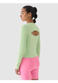 4f - 4F Longsleeve treningowy szybkoschnący damski - zielony XS. Kolor: zielony. Materiał: prążkowany, dzianina, materiał, syntetyk, włókno, elastan. Długość rękawa: długi rękaw. Długość: długie. Wzór: prążki, jednolity. Sport: fitness