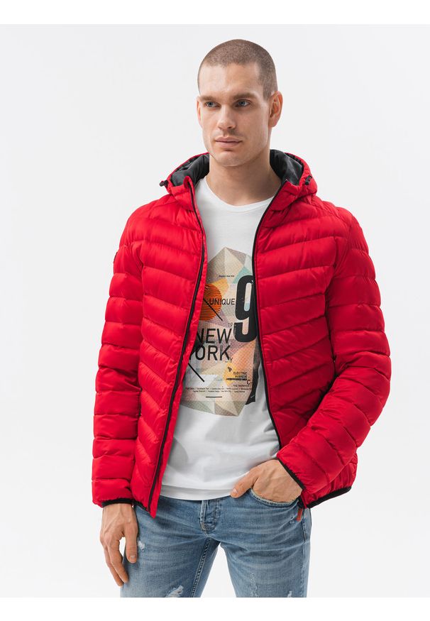 Ombre Clothing - Kurtka męska przejściowa C368 - czerwona - XXL. Kolor: czerwony. Materiał: nylon, poliester