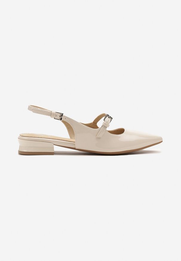 Renee - Beżowe Sandały Lakierowane Slingback z Paskiem Amiola. Okazja: na spotkanie biznesowe. Zapięcie: pasek. Kolor: beżowy. Materiał: lakier. Styl: klasyczny, biznesowy