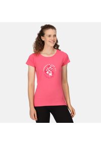 Regatta - Koszulka turystyczna damska Breezed III z krótkim rękawem. Kolor: różowy, wielokolorowy, biały. Materiał: bawełna. Długość rękawa: krótki rękaw. Długość: krótkie