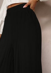Renee - Czarne Luźne Spodnie z Szeroką Nogawką i Kieszeniami Cordya. Kolor: czarny. Długość: długie #3