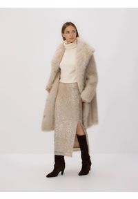 Reserved - Cekinowa spódnica midi - kremowy. Kolor: kremowy. Materiał: dzianina #1