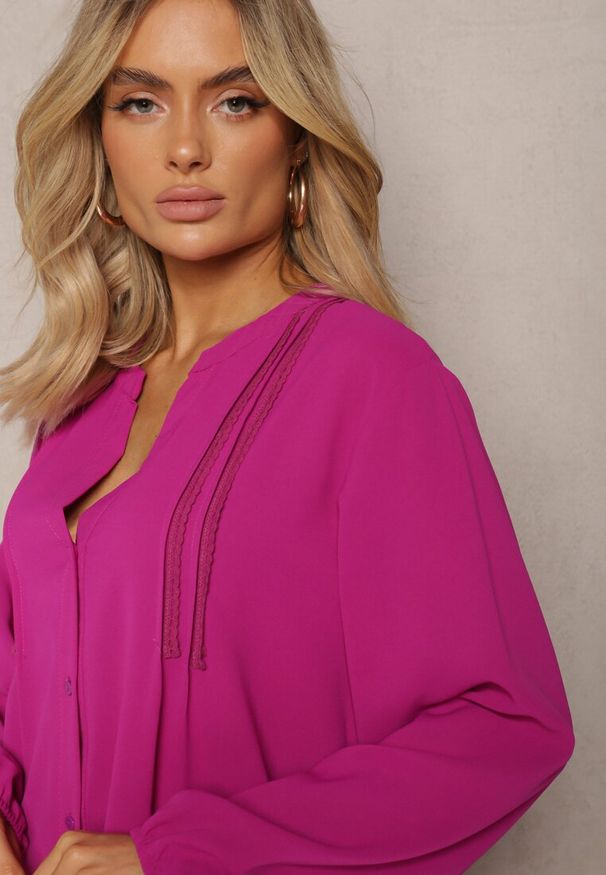Renee - Fioletowa Koszulowa Sukienka Mini Galdra. Kolor: fioletowy. Wzór: aplikacja. Typ sukienki: koszulowe. Długość: mini