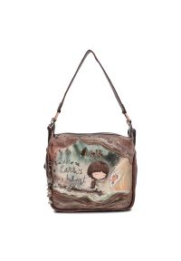 Brązowa Torebka Anekke Modna Listonoszka Damska. Kolor: brązowy. Wzór: napisy. Materiał: skórzane. Styl: casual. Rodzaj torebki: na ramię #1