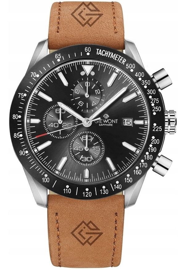 Zegarek Męski Giewont Chronograph Sapphire Brązowo Czarny GW8720-A1. Kolor: wielokolorowy, brązowy, czarny