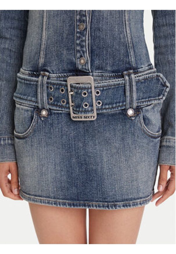 Miss Sixty 6S1DJ48900 Sukienka jeansowa Deep Blue F58. Kolor: niebieski. Materiał: bawełna