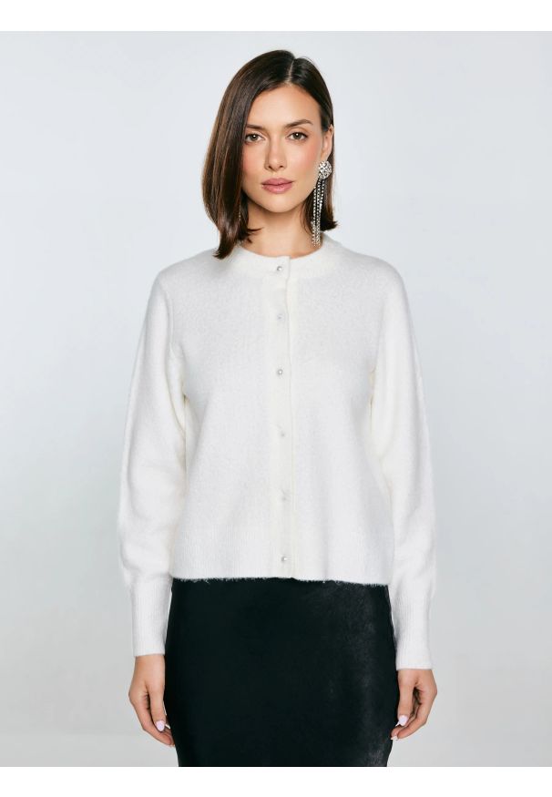 Big-Star - Kardigan damski z dodatkiem wełny biały Lena 100. Kolor: biały. Materiał: wełna
