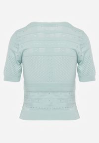 Renee - Miętowa Klasyczna Bluzka w Ażurowy Wzór Lidakra. Okazja: na co dzień. Kolor: miętowy. Materiał: jeans. Długość rękawa: krótki rękaw. Długość: krótkie. Wzór: ażurowy. Styl: klasyczny #8